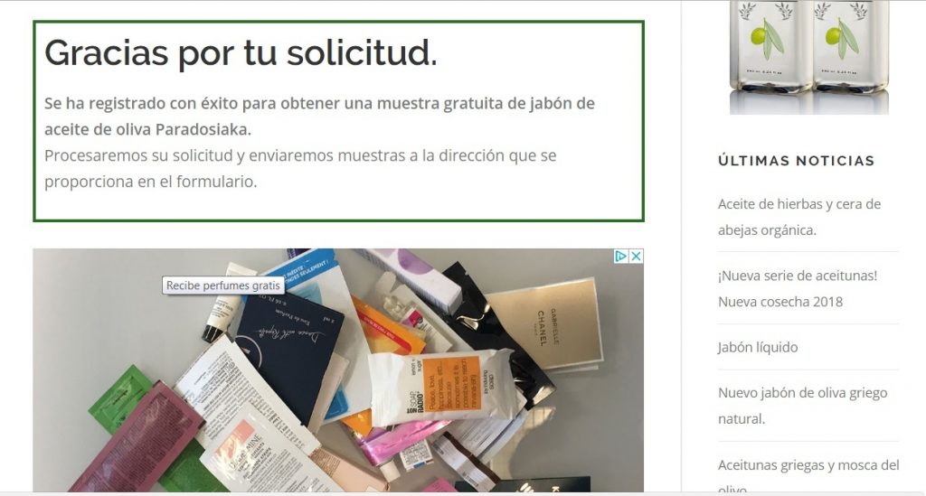 muestra gratis jabón PEDIDA