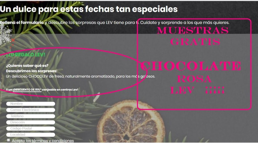 muestras gratis chocolate rosa LEV