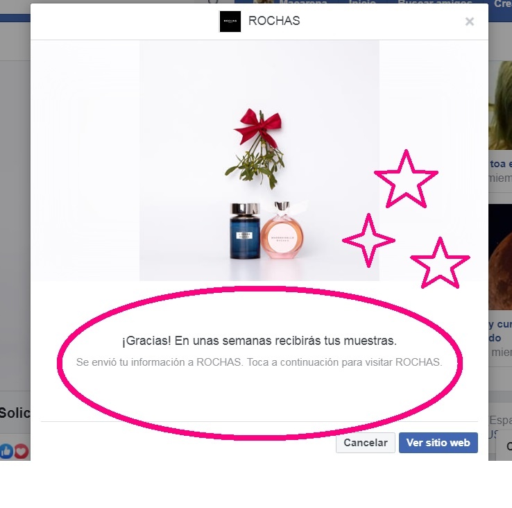 muestras gratis madmoiselle rochas en Facebook PEDIDAS