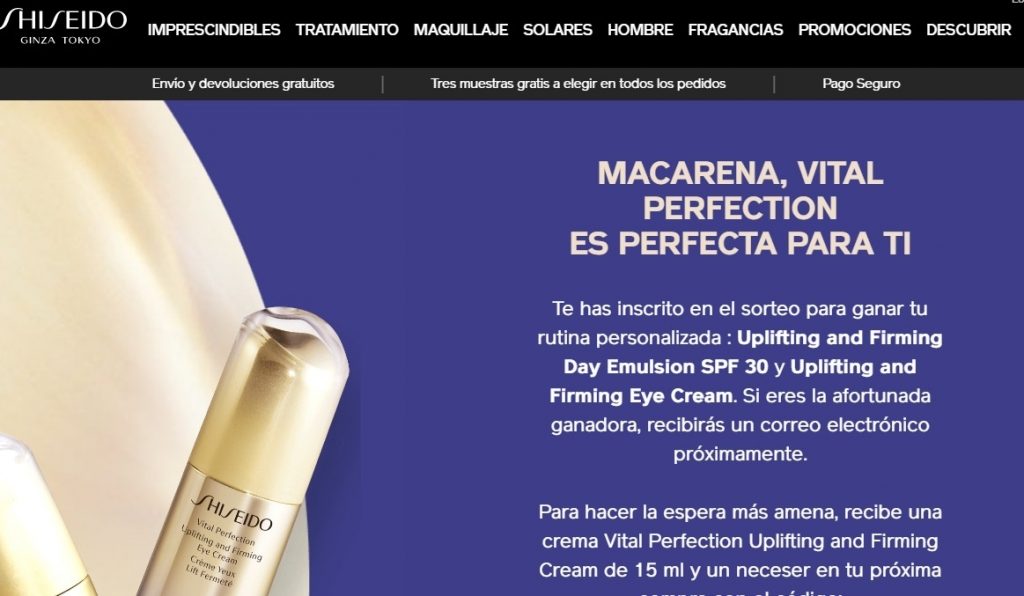 apuntada al sorteo de 10 rutinas de belleza Shisheido