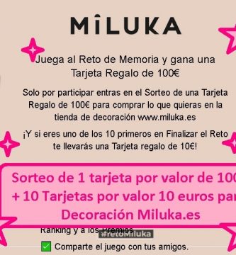 sorteo miluka de 1 tarjeta por valor de 100 eruos en compras online