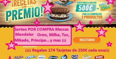 sorteo mondelez de 174 tarjetas por valor de 250 €