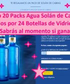 Sorteo Agua Solán de Cabras de 20 packs de botellas de vidrio y rosca.
