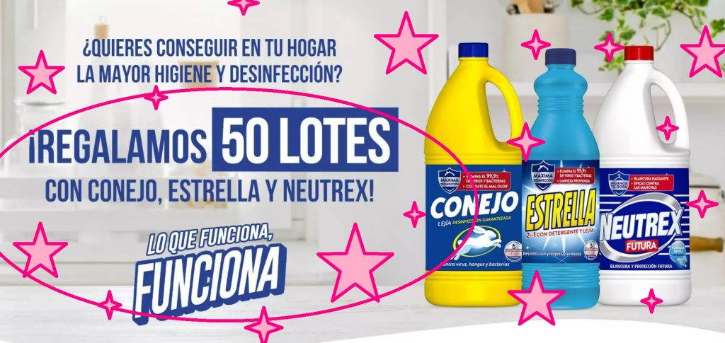 sorteo momento ganador 50 lotes de lejía, Neutrex, Estrella y Conejo.
