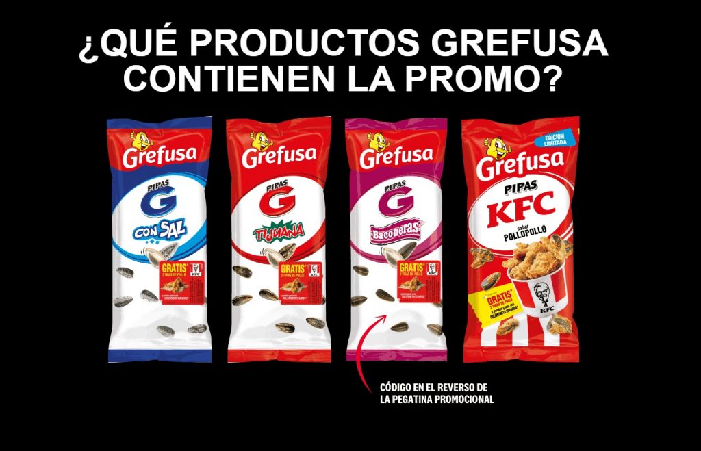 Consigue con GREFUSA 2 tiras de pollo gratis en KFC. Productos en los que encontraremos el c&oacute;digo para participar