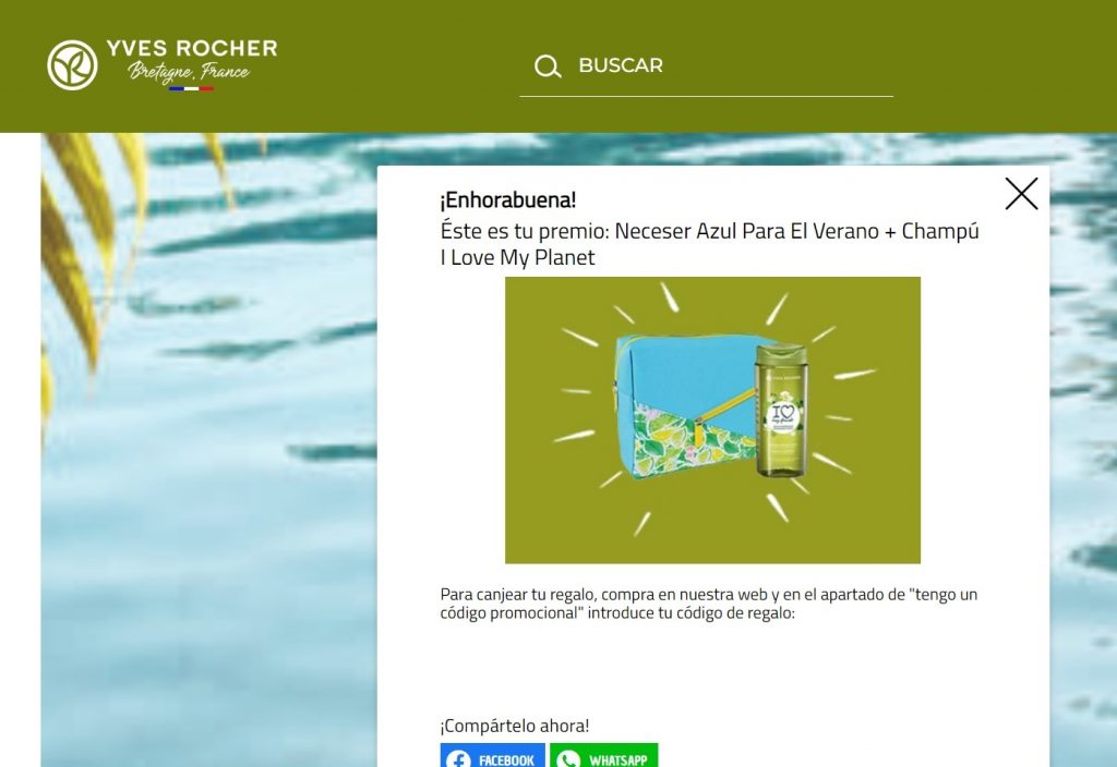 Ganadora neceser mas champ&uacute; Yves Rocher