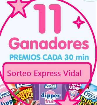 sorteo golosinas vidal de 1o lotes de chuches. 1 premio cada media hora