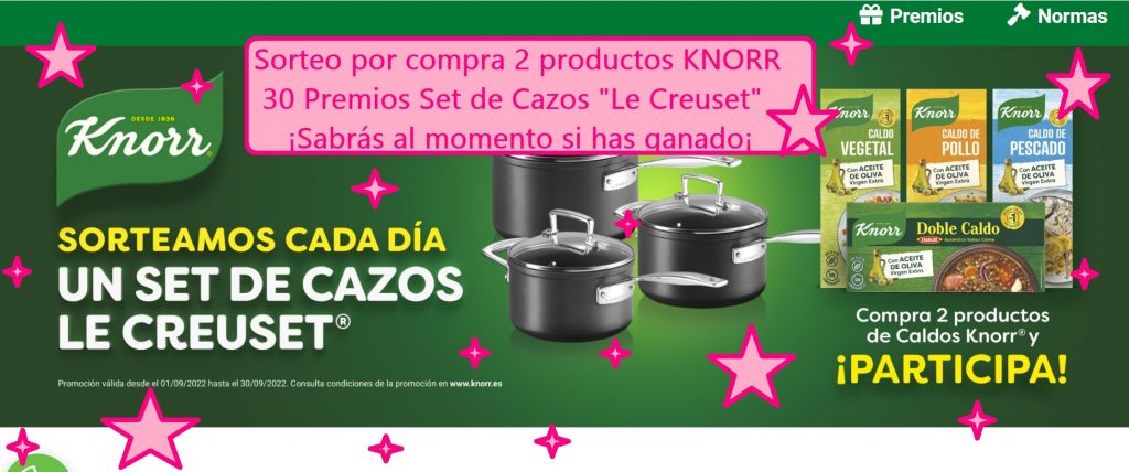 sorteo por compra de dos productos KNORR 30 premios Set de Cazos