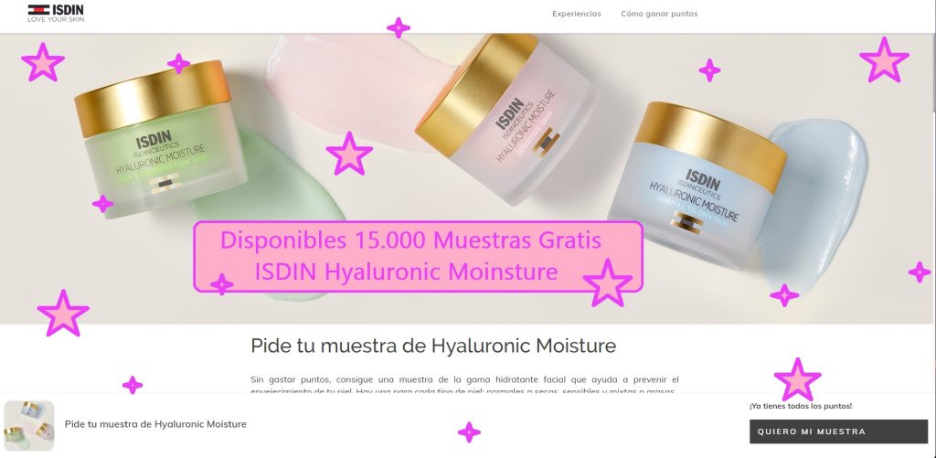 muestras gratis ISDIN Hyaluronic Moinsture Cremas con ácido hialurónico