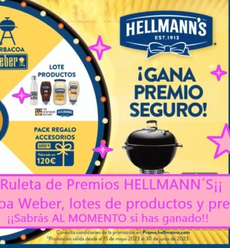 ruleta de premios hellmann´s. Sabrás al momento de participar si ganas barbacoa weber. lotes de productos y premios para tus barbacoas