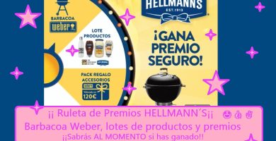 ruleta de premios hellmann´s. Sabrás al momento de participar si ganas barbacoa weber. lotes de productos y premios para tus barbacoas