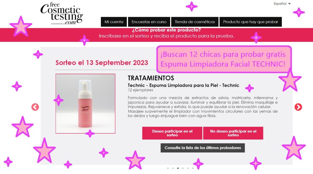 probar gratis productos de belleza con Free Cosmetics Testing. Buscan 12 chicas para probar gratis espuma limpiadora TECHNIC