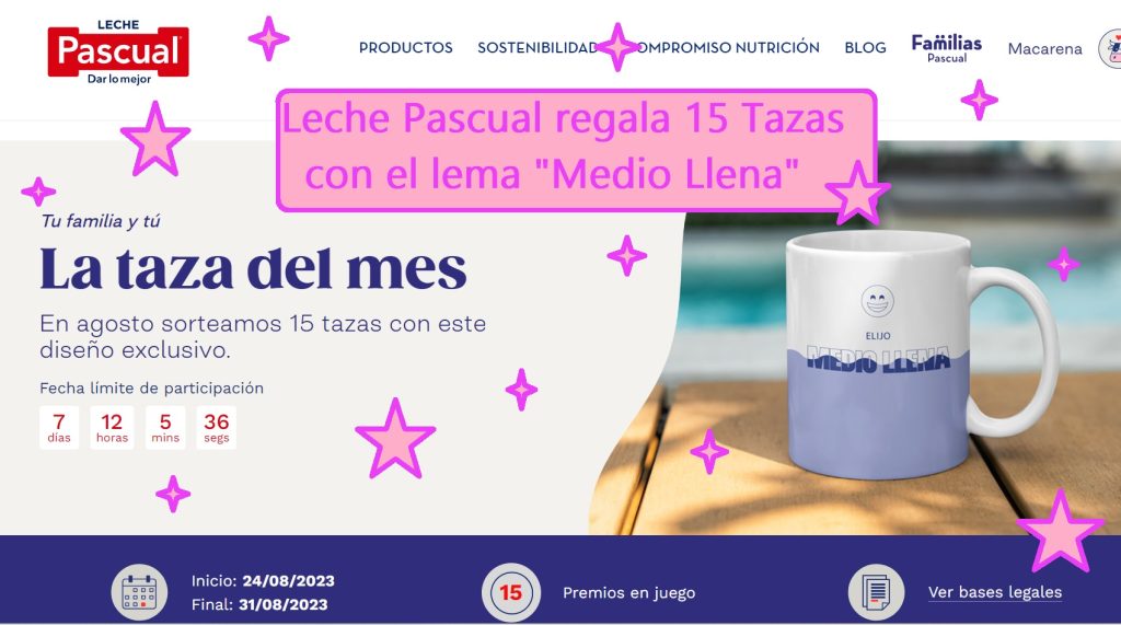 sorteo leche pascual de 15 tazas con el lema medio lleno