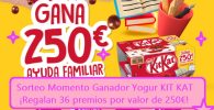 Sorteo por compra de Yogurt KIT KAT. Regalan 36 premios por valor de 250€ cada uno.