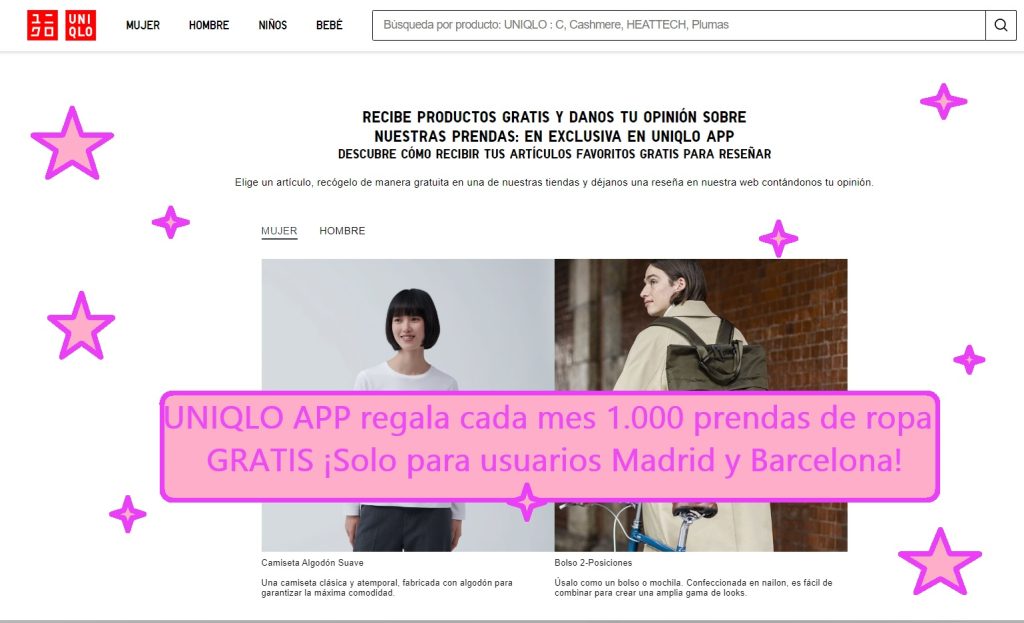 UNIQLO regala cada mes 1000 prendas de ropa gratis. Solo para usarios Madrid y Barcelona