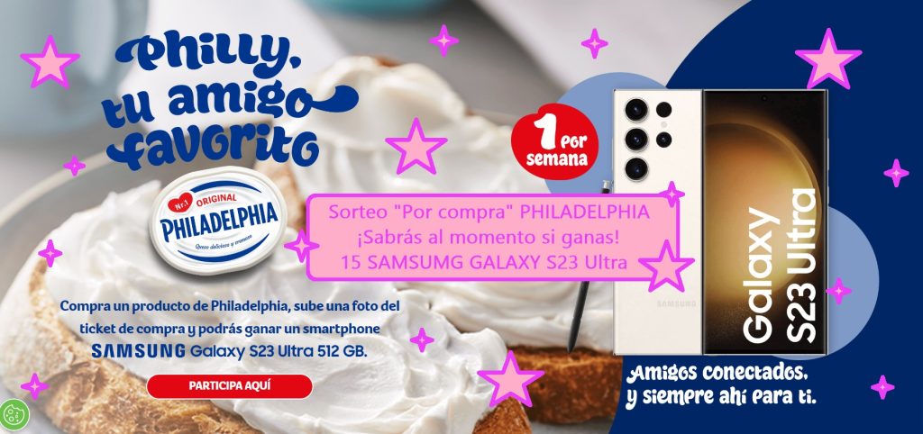 sorteo por compra philadelphia. Regalan 15 Smartphones Samsumg Galaxy S23