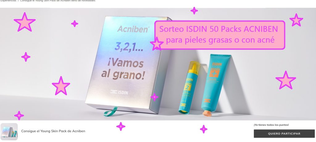 Sorteo ISDIN de 50 Estuches Young skin acniben
