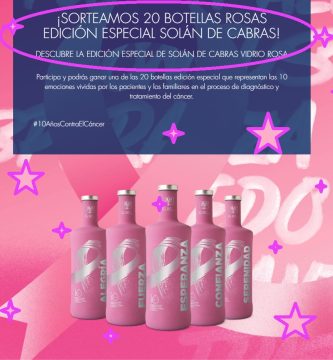 Sorteo Solán de Cabras de botellas de agua decoradas con emoticonos Cáncer de Mama