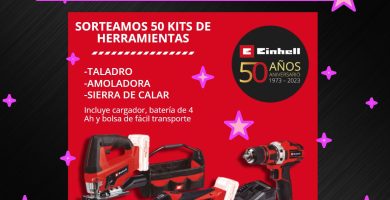 sorteo einhell de 50 kits herramientas con taladro, amoladora y sierra de calar