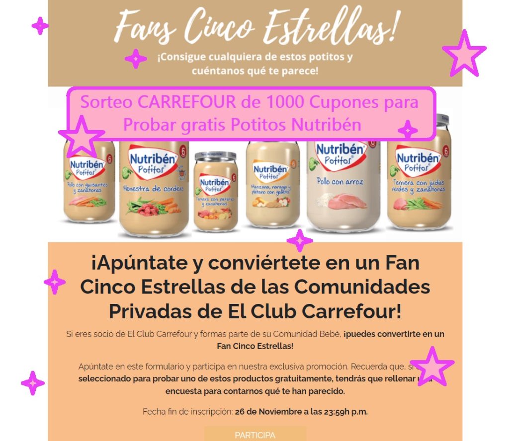 Sorteo CARREFOUR de 1000 Cupones para probar gratis potitos nutribén
