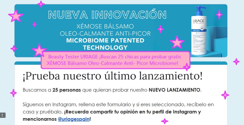 Beauty Tester URIAGE. Buscan 25 chicas para probar gratis xemose bálsamo oleo calmante anti picor