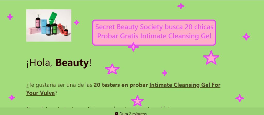 Secret Beauty Society busca 20 chicas para probar gratis intimate cleansing gel