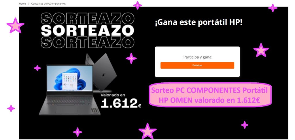 Sorteo PC COMPONENTES Portátil HP OMEN valorado en 1.612