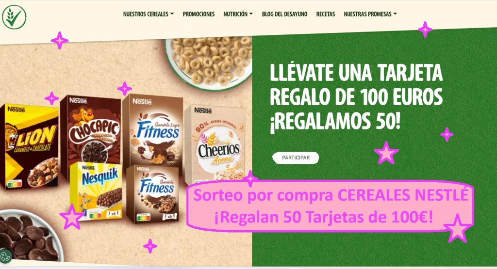 Sorteo por compra CEREALES NESTLÉ de 100 Tarjetas de 50€