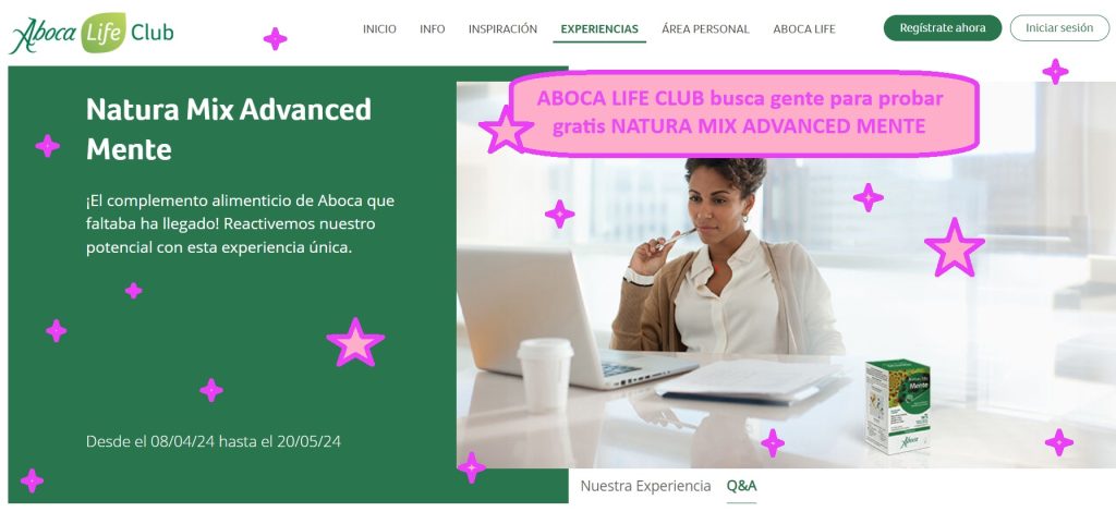 ABOCA LIFE CLUB busca gente para probar gratis NATURA MIX ADVANCED MENTE