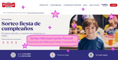 Sorteo Mensual Leche Pascual de 3 premios de 150 euros para fiesta de cumpleaños