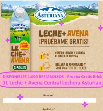 DISPONIBLES 1.000 REEMBOLSOS - Prueba Gratis Brick 1L Leche + Avena Central Lechera Asturiana.