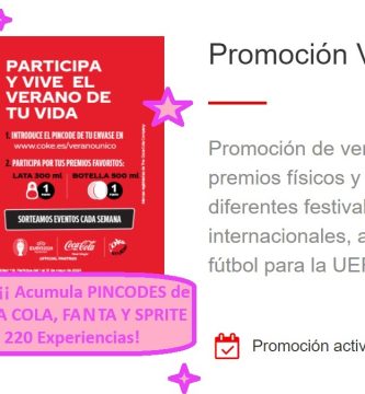 PROMO Verano COCA COLA¡¡ Acumula PINCODES de Latas y Botellas 500 ml COCA COLA, FANTA Y SPRITE y gana premios y experiencias