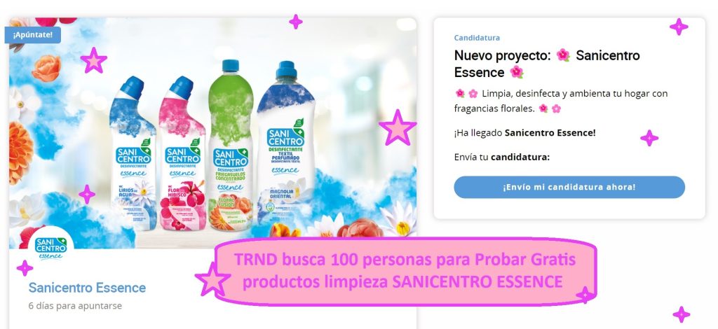 TRND busca 100 personas para Probar Gratis productos limpieza SANICENTRO ESSENCE