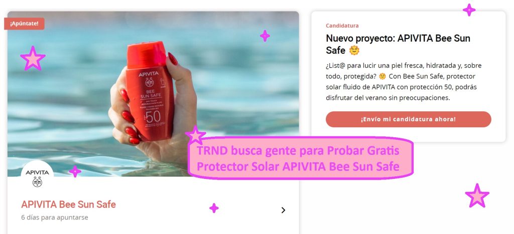 TRND busca gente para Probar Gratis Protector Solar de APIVITA Bee Sun Safe