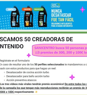 SANICENTRO busca 50 personas para probar gratis sus productos de mantenimiento tuberías