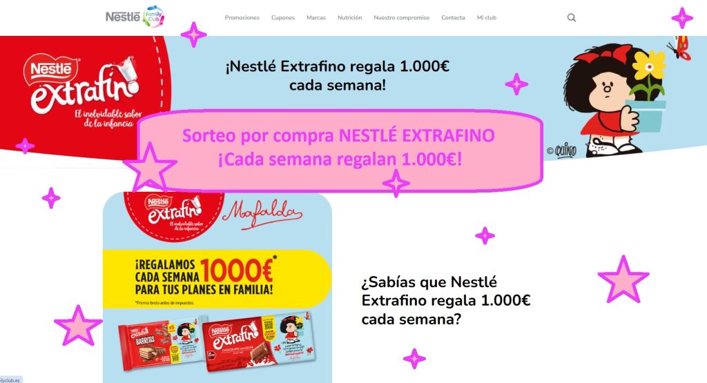 Sorteo por compra NESTLÉ EXTRAFINO cada semana regalan 1.000€