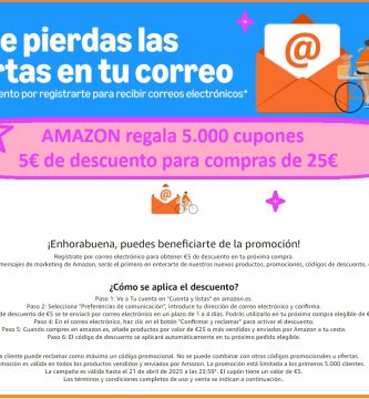AMAZON regala 5.000 cupones 5€ de descuento para compras de 25€