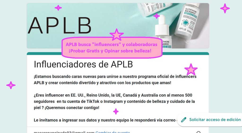 APLB busca influencers y colaboradoras para probar gratis y opinar sobre sus productos de belleza