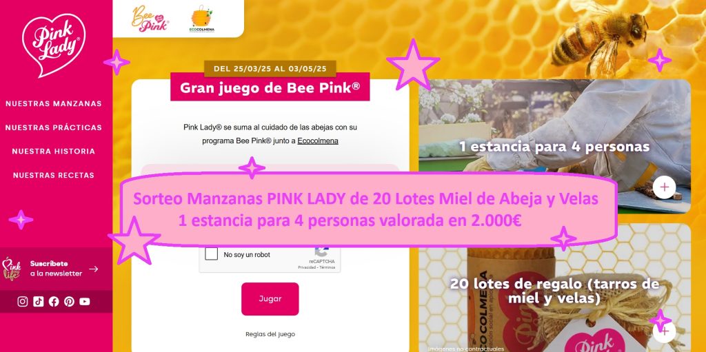 Sorteo Manzanas PINK LADY de 20 Lotes Miel de Abeja y Velas y una estancia para 4