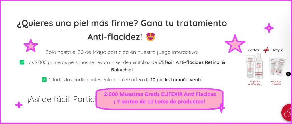 2.000 Muestras Gratis ELIFEXIR Anti Flacidez ¡ Y sorteo de 10 Lotes de productos!