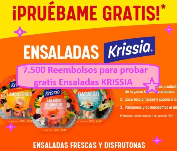 7.500 Reembolsos para probar gratis Ensaladas KRISSIA