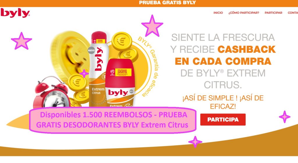 Disponibles 1.500 REEMBOLSOS - PRUEBA GRATIS DESODORANTES BYLY Extrem Citrus