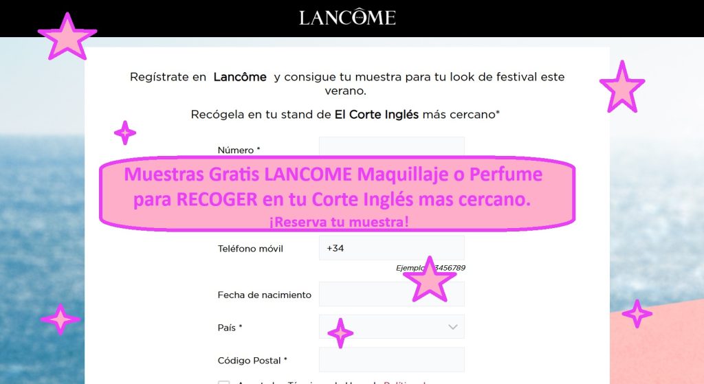 Muestras Gratis LANCOME Maquillaje o Perfume para RECOGER en Corte Inglés