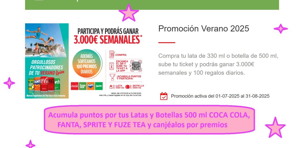 Acumula puntos por Latas y Botellas 500 ml COCA COLA, FANTA, SPRITE Y FUZE TEA y canjéalos por premios