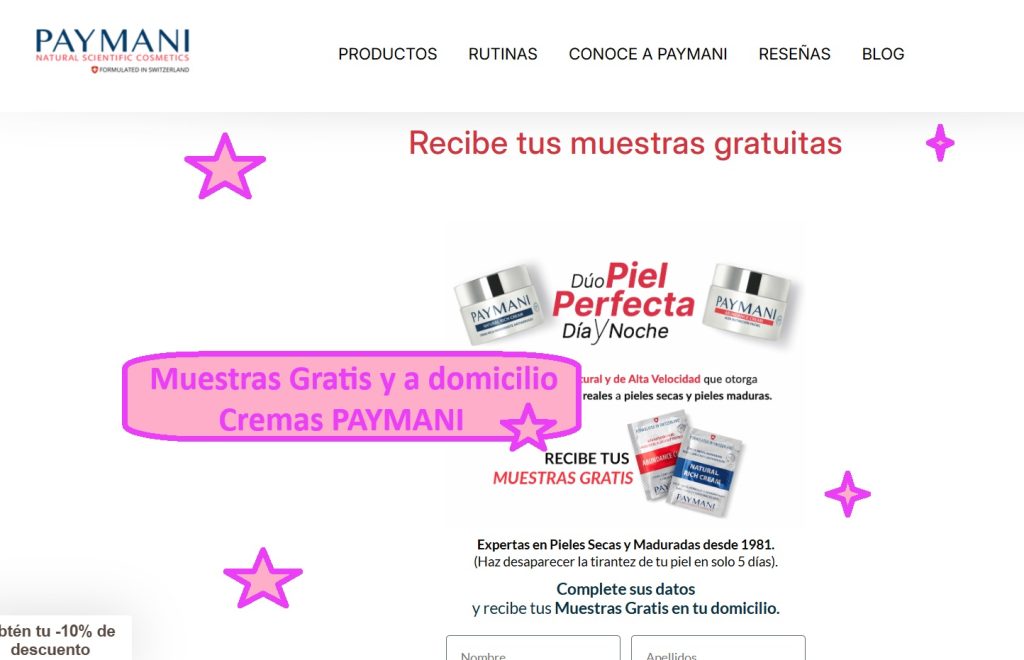 Muestras Gratis y a domicilio Cremas PAYMANI