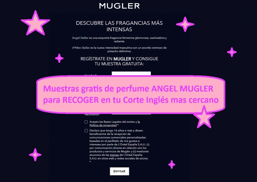 Muestras gratis de perfume ANGEL MUGLER para RECOGER en tu Corte Inglés mas cercano