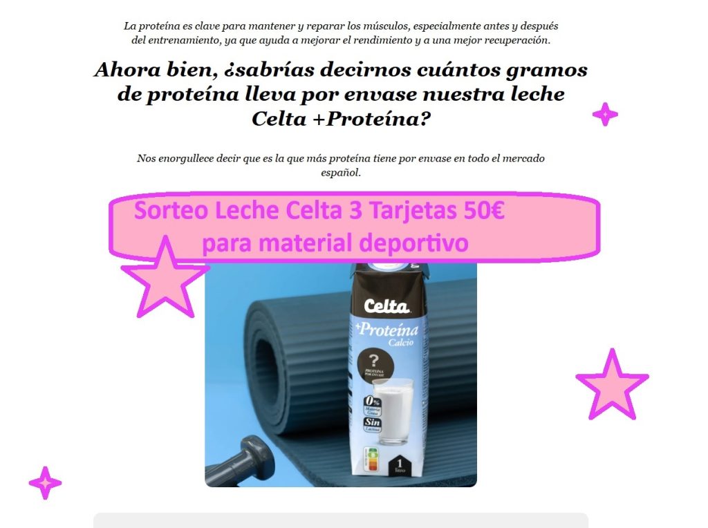 Sorteo Leche Celta 3 Tarjetas 50€ material deportivo