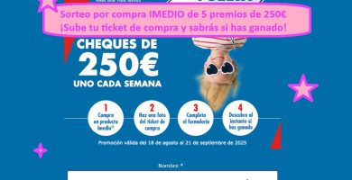 Sorteo por compra IMEDIO de 5 premios de 250€ ¡Sube tu ticket de compra y sabrás si has ganado!