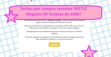 Sorteo por compra cereales NESTLÉ de 50 tarjetas de 200 euros