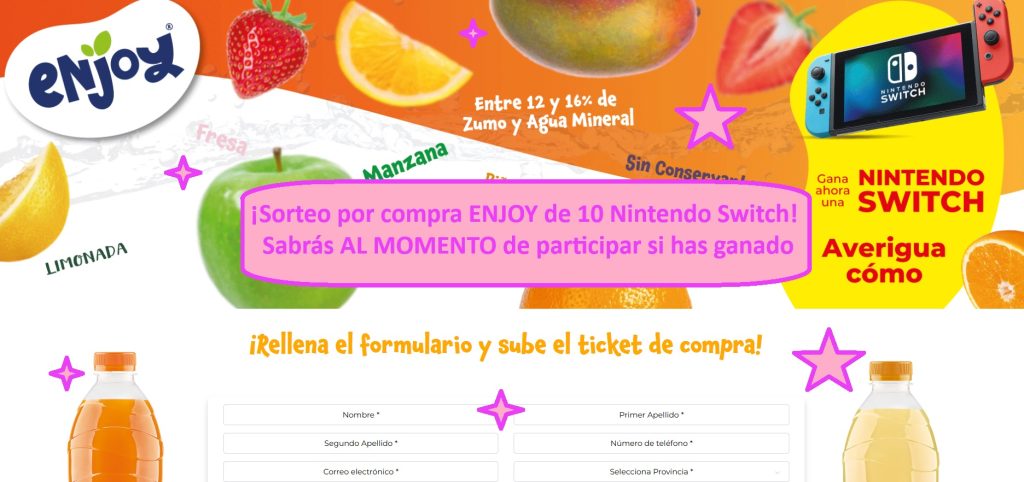 ¡Sorteo por compra ENJOY de 10 Nintendo Switch! Sabrás AL MOMENTO de participar si has ganado